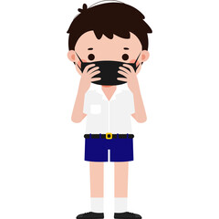 Cute Cartoon Thai student wearing face mask to protect against pm 2.5 dust Illustration flat style png