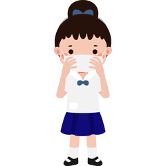 Cute Cartoon Thai student wearing face mask to protect against pm 2.5 dust Illustration flat style png