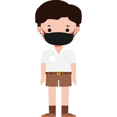 Cute Cartoon Thai student wearing face mask to protect against pm 2.5 dust Illustration flat style png