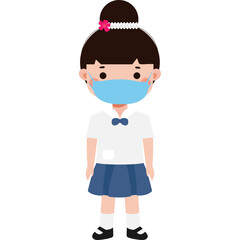 Cute Cartoon Thai student wearing face mask to protect against pm 2.5 dust Illustration flat style png
