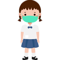 Cute Cartoon Thai student wearing face mask to protect against pm 2.5 dust Illustration flat style png