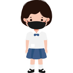 Cute Cartoon Thai student wearing face mask to protect against pm 2.5 dust Illustration flat style png