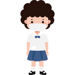 Cute Cartoon Thai student wearing face mask to protect against pm 2.5 dust Illustration flat style png