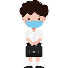 Cute Cartoon Thai student wearing face mask to protect against pm 2.5 dust Illustration flat style png