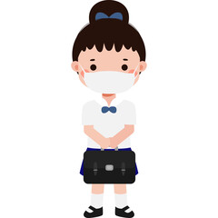 Cute Cartoon Thai student wearing face mask to protect against pm 2.5 dust Illustration flat style png