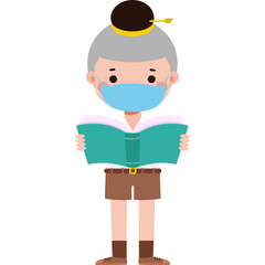 Cute Cartoon Thai student wearing face mask to protect against pm 2.5 dust Illustration flat style png