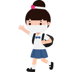 Cute Cartoon Thai student wearing face mask to protect against pm 2.5 dust Illustration flat style png