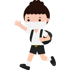 Cute Cartoon Thai student wearing face mask to protect against pm 2.5 dust Illustration flat style png