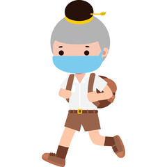Cute Cartoon Thai student wearing face mask to protect against pm 2.5 dust Illustration flat style png