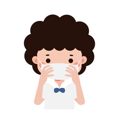 Cute Cartoon Thai student wearing face mask to protect against pm 2.5 dust Illustration flat style png