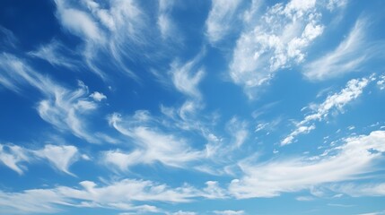 Fototapeta premium Whimsical cloud formations dance across a bright blue sky on a sunlit afternoon