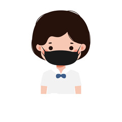 Cute Cartoon Thai student wearing face mask to protect against pm 2.5 dust Illustration flat style png