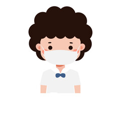 Cute Cartoon Thai student wearing face mask to protect against pm 2.5 dust Illustration flat style png
