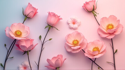 Obraz premium A pastel-colored gradient background with abstract floral shapes. 
