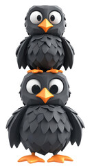 Fototapeta premium Illustration Of Stacked Cartoon Birds With Big Eyes And Orange Beaks on Transparent Background