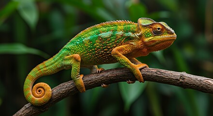Obraz premium Vibrant Chameleon on Branch in Lush Jungle