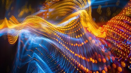 Obraz premium Light Painting with Bokeh: Creating dynamic light art with long exposure, allowing glowing streaks to form intricate bokeh patterns that interact with light. 