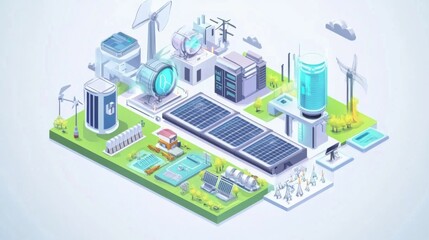 Obraz premium An AI powered system improving renewable energy management by analyzing weather patterns, AI-assisted energy production optimization, and real-time grid monitoring for sustainable energy solutions