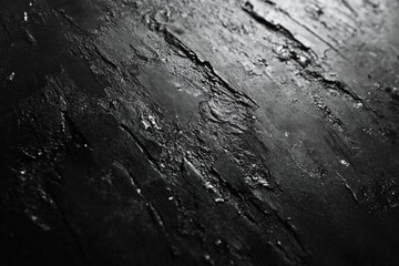 Fototapeta premium Close-up of wet asphalt surface with raindrops creating texture and shine