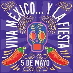 Cinco de mayo holiday flyer or banner for Mexican fiesta celebration, vector background. Mexico 5 May holiday festival or party event poster with sombrero, tequila, avocado and papel picado flags