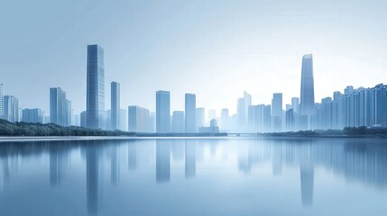 Modern City Skyline Reflecting on Calm Waters