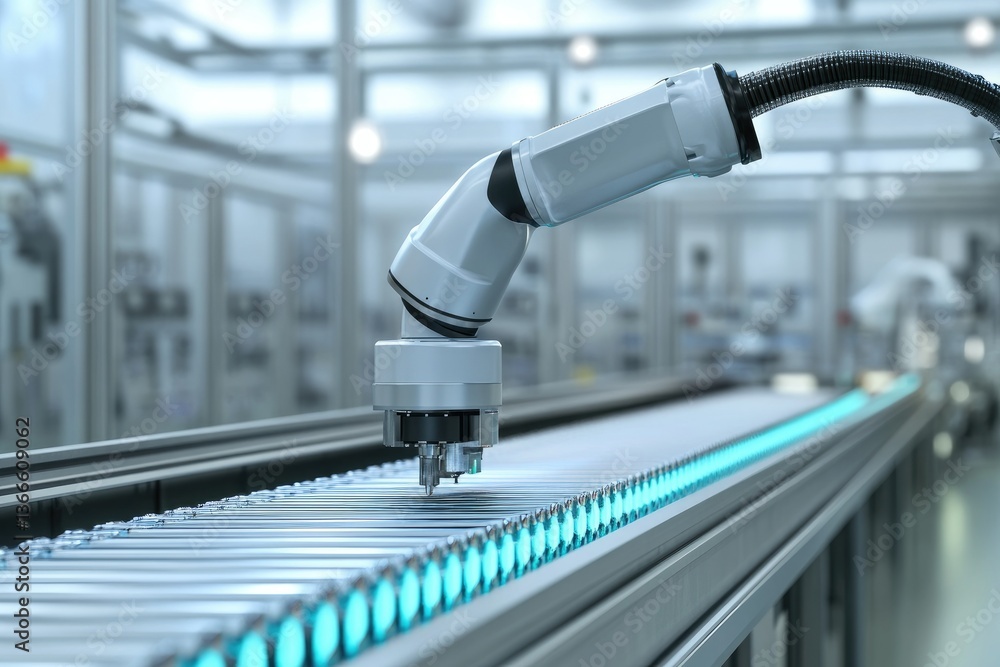 Aufkleber robot arm working on production line in automated factory setting