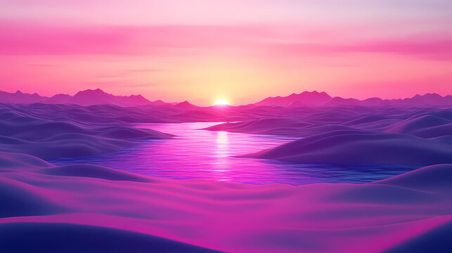 Illuminated mirage surreal desert artistic vision neon landscape dreamlike perspective glowing horizon over soft neon pi. Mirage Glow. Illustration