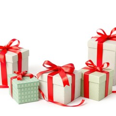 Obraz premium Eco-friendly gift boxes with red ribbons, isolated on white, eco paper, eco, gift wrap