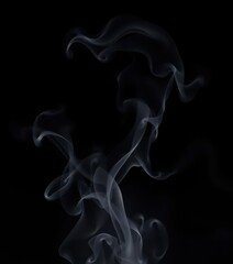 Fototapeta premium Ethereal wisps of gray smoke swirl against a deep black backdrop, elegant, ethereal, occult