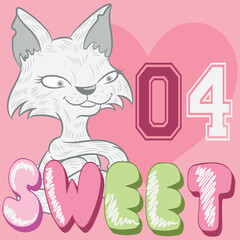 A cute cat design with balloons and bows for various app designs. A cute animal design with numbers on patches and trendy text in school uniform and sports mascot styles. Flowers and glitter.