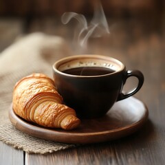 Warm Coffee and Croissant. Morning Delight.