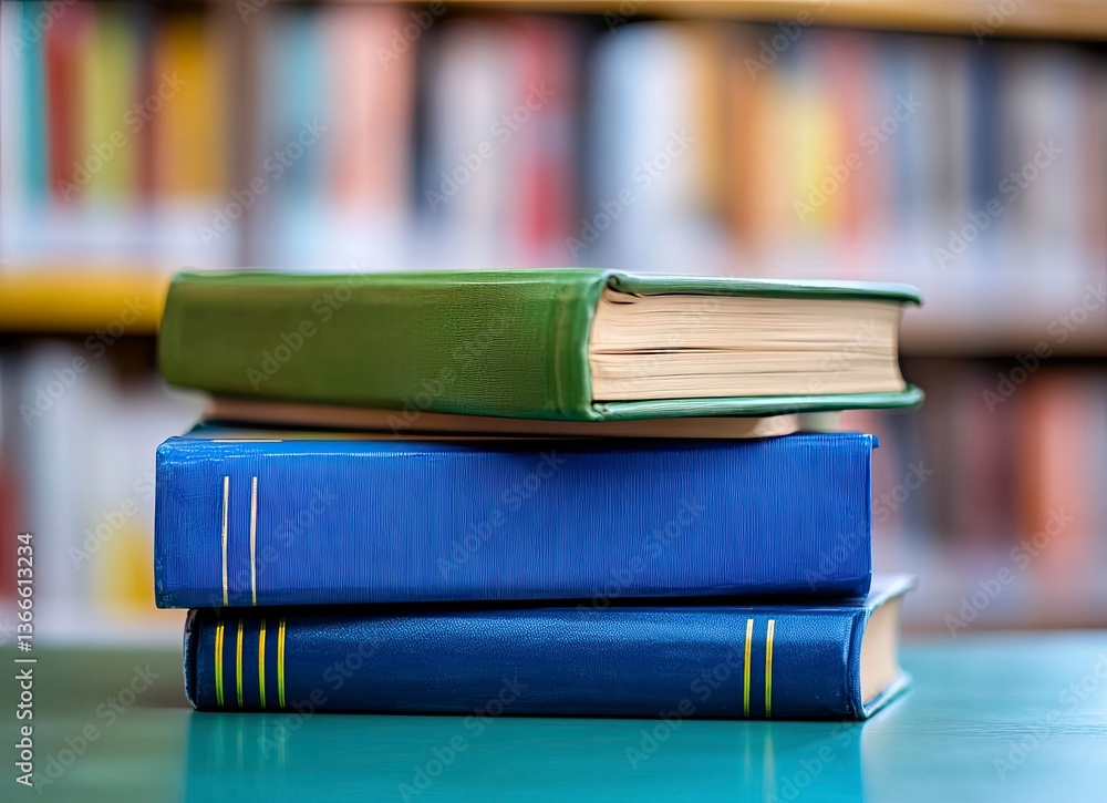 Poster stack of books in library setting for education and learning