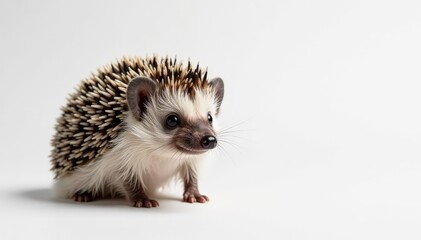 Fototapeta premium A single hedgehog against a stark white backdrop, showing its spines clearly , simple, sharp