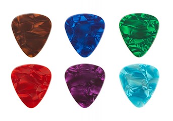 Colorful guitar picks for musicians.