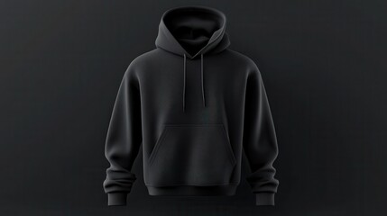 Black hoodie with drawstrings on dark background
