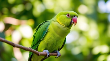 Vibrant Green Parrot Perched on Branch - High-Resolution Stock Photo