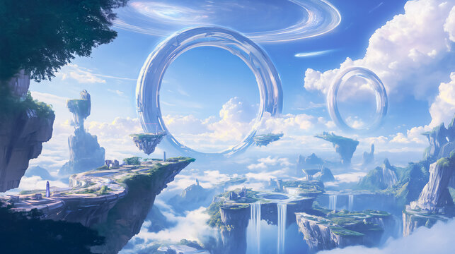 天空をつなぐリングと浮島の神秘世界