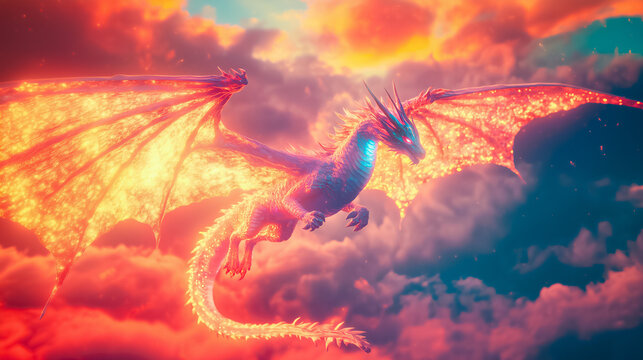 夕焼け空を翔ける紅蓮のドラゴン