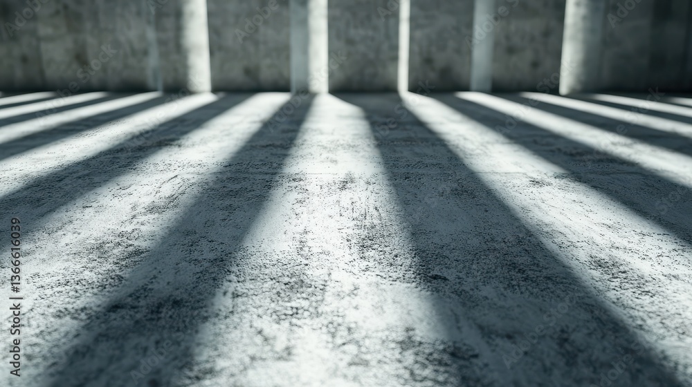 Poster sunlight casting shadows on concrete floor with architectural pillars