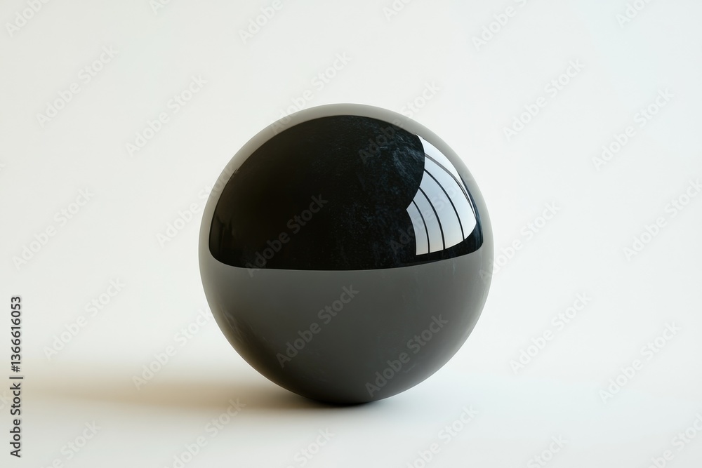 Poster shiny black sphere orb object reflecting light on a plain surface
