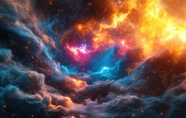 A colorful space with a blue cloud in the middle