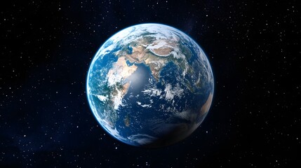 Obraz premium Vast blue planet spinning gracefully in the cosmos, surrounded by countless stars, showcasing the beauty of Earth against a backdrop of space