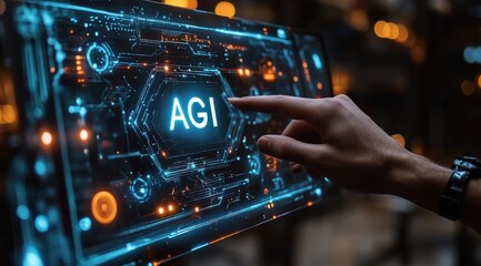 A hand is pointing to the letters AGI on a computer screen