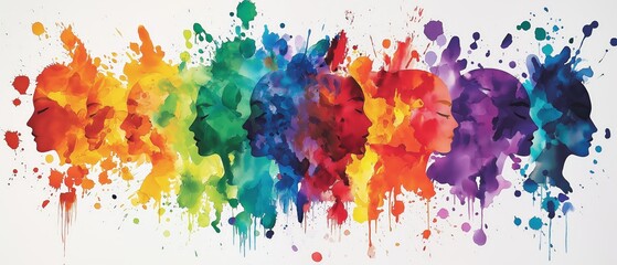 Vibrant watercolor profiles in a spectrum of colors