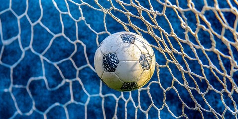 Naklejka premium A football ball in a net