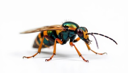 Close-up of colorful insect on stark white background, anatomy, colorful, closeup