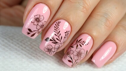 Pink nails floral design