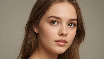 Young Woman with Brown Hair, Close-up Portrait