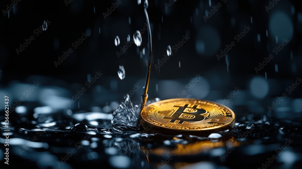 Poster Intricate Macro Capture of a Digital Fishhook Piercing a Golden Crypto Coin Generative AI
