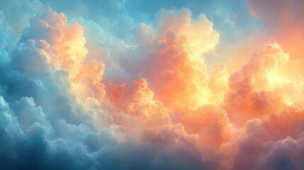 Celestial Cloudscape: A Dreamlike Panorama of Golden and Azure Clouds